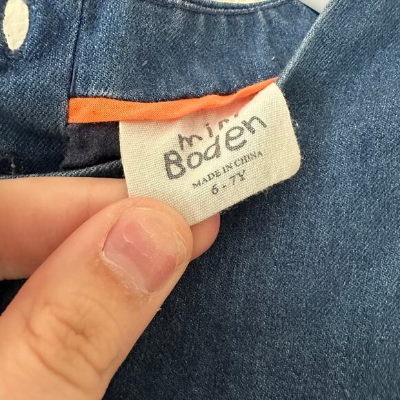 Mini Boden Girls Denim Dress Size 6-7 Pockets Prairie - Picture 2 of 5